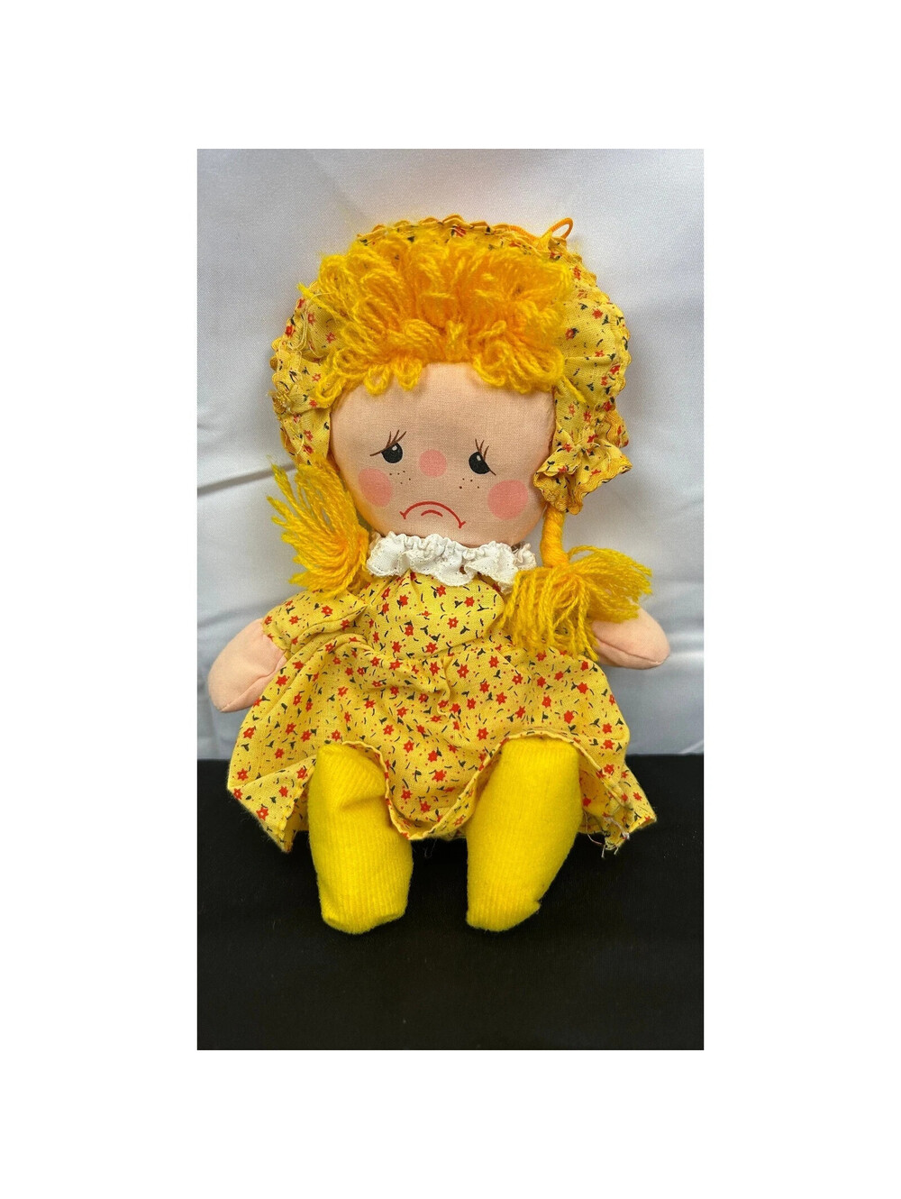 Dan Dee Rag Doll Plush 8" Double Sided Happy Sad Yarn Hair 1981 Vintage